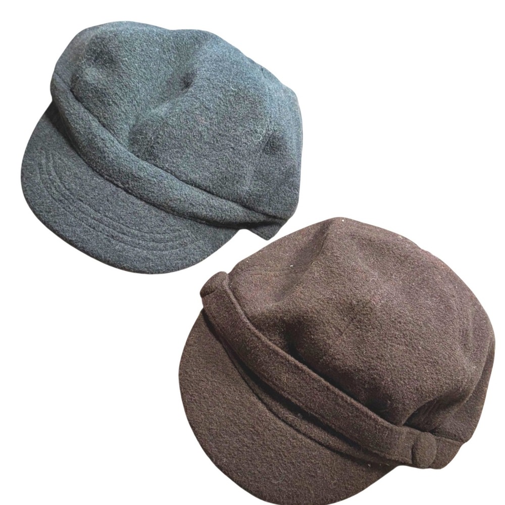 Y2K Wool Blend Newsboy Cap Set Grey Brown Baker Boy Hat 7815 7803 OSFM